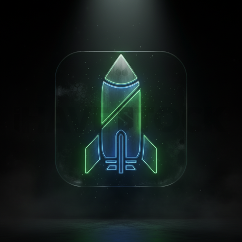 Abstract Neon Line Rocket Icon Green Neon Glow 2025 – 8K Minimal Black UI Mockup