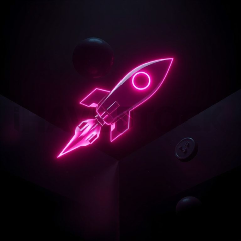 Abstract Neon Line Rocket Icon Magenta Glow 2025 – 8K Minimal Black UI Mockup