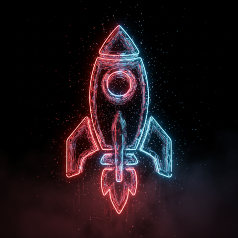 Abstract Neon Line Rocket Icon Red Glow 2025 – 8K Minimal Black UI Mockup