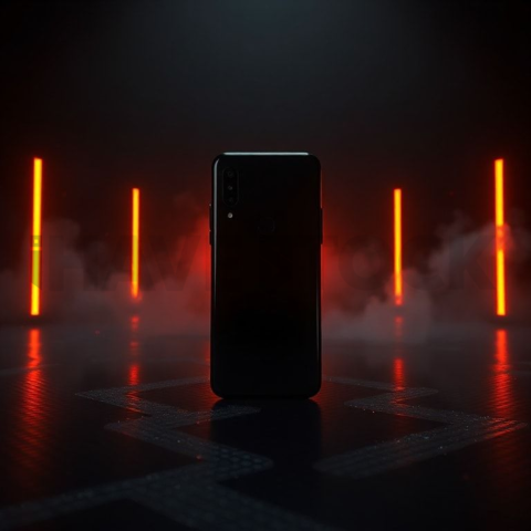 Black Void Smartphone Render Amber Glow 2025 – 8K Minimal Black UI Mockup