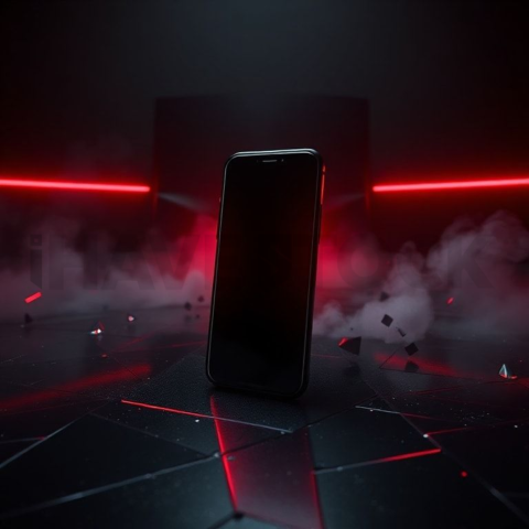 Black Void Smartphone Render Red Glow 2025 – 8K Minimal Black UI Mockup
