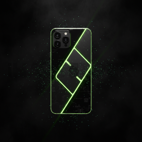 Black Void Smartphone Render Green Neon Glow 2025 – 8K Minimal Black UI Mockup