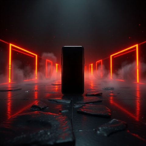 Black Void Smartphone Render Orange Fire Glow 2025 – 8K Minimal Black UI Mockup