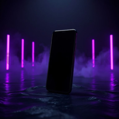 Black Void Smartphone Render Purple Glow 2025 – 8K Minimal Black UI Mockup