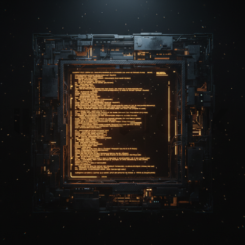 Cyberpunk Dark Terminal Code Mockup Amber Glow 2025 – 8K Minimal Black UI Mockup