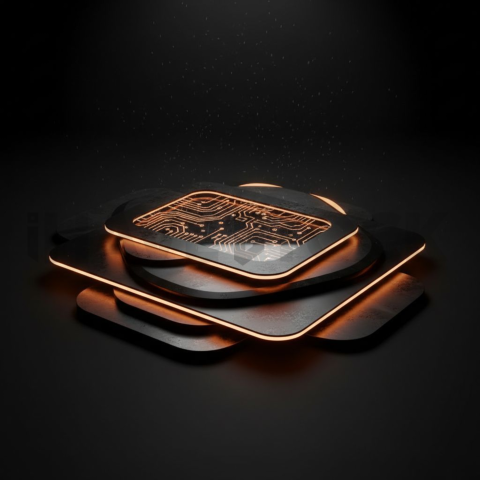 Dark Neumorphic Card Layout Amber Glow 2025 – 8K Minimal Black UI Mockup