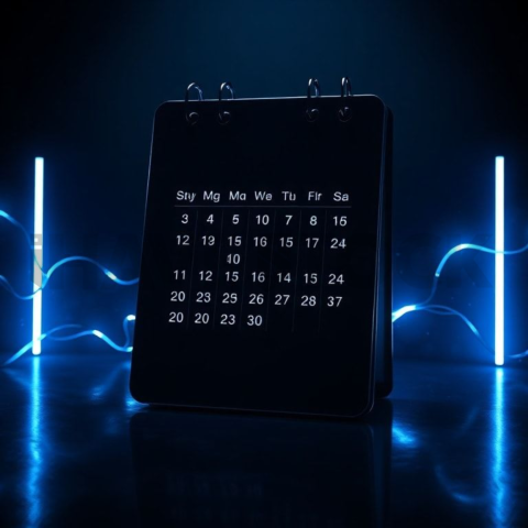 Dark Mode Calendar Ui Mockup Blue Electric Glow 2025 – 8K Minimal Black UI Mockup