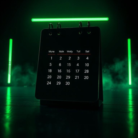 Dark Mode Calendar Ui Mockup Green Neon Glow 2025 – 8K Minimal Black UI Mockup