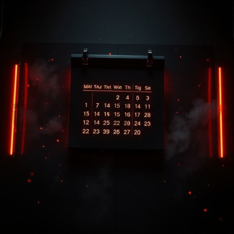 Dark Mode Calendar Ui Mockup Orange Fire Glow 2025 – 8K Minimal Black UI Mockup