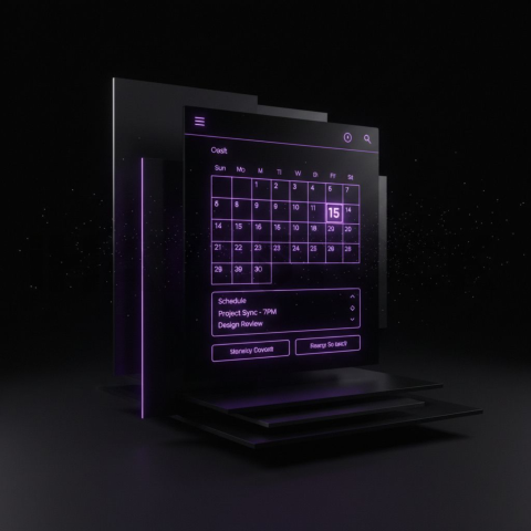 Dark Mode Calendar Ui Mockup Purple Glow 2025 – 8K Minimal Black UI Mockup