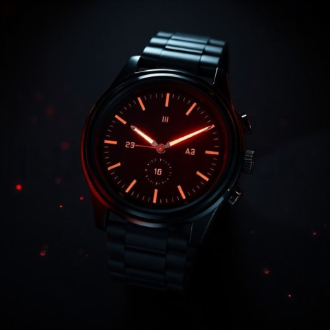 Dark Mode Smartwatch Fitness Ui Red Glow 2025 – 8K Minimal Black UI Mockup