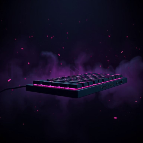 Floating Keyboard Dark Render Magenta Glow 2025 – 8K Minimal Black UI Mockup