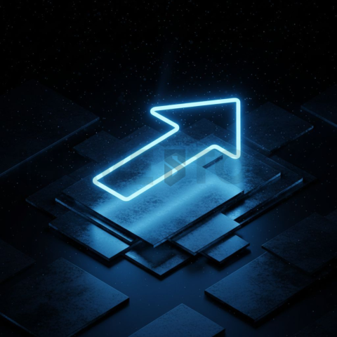 Neon Arrow Directional Icon Blue Electric Glow 2025 – 8K Minimal Black UI Mockup MKT GLS 0089