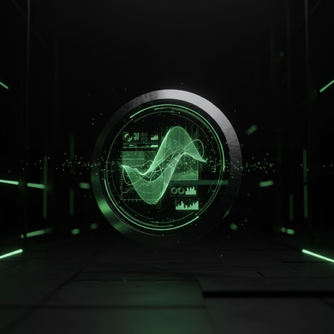 3D Holographic Dashboard Widget Green Neon Glow 2025 – 8K Minimal Black UI Mockup MKT GLS 0106