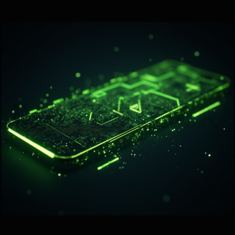 3D Holographic Dashboard Widget Green Neon Glow 2025 – 8K Minimal Black UI Mockup MKT GLS 0942