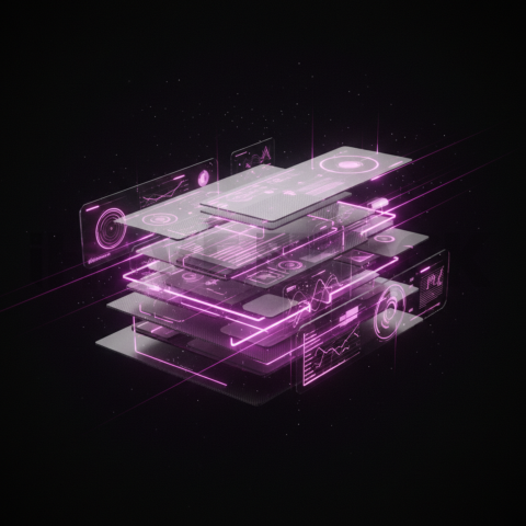 3D Holographic Dashboard Widget Magenta Glow 2025 – 8K Minimal Black UI Mockup MKT GLS 0177