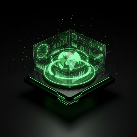 3D Holographic Dashboard Widget Green Neon Glow 2025 – 8K Minimal Black UI Mockup MKT GLS 1114