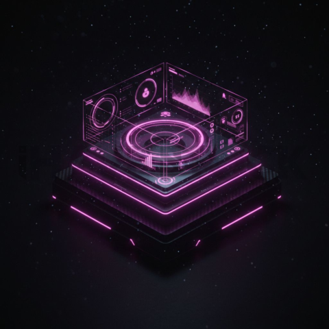 3D Holographic Dashboard Widget Magenta Glow 2025 – 8K Minimal Black UI Mockup MKT GLS 0240