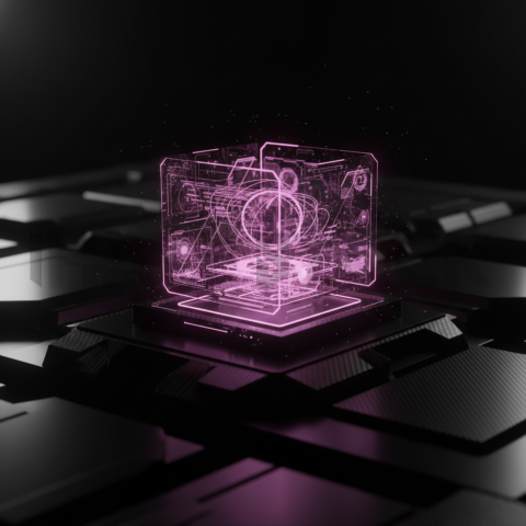 3D Holographic Dashboard Widget Magenta Glow 2025 – 8K Minimal Black UI Mockup MKT GLS 0246