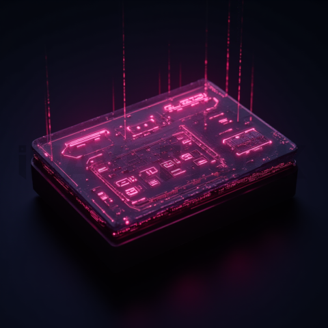 3D Holographic Dashboard Widget Magenta Glow 2025 – 8K Minimal Black UI Mockup MKT GLS 0703