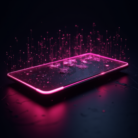 3D Holographic Dashboard Widget Magenta Glow 2025 – 8K Minimal Black UI Mockup MKT GLS 0709