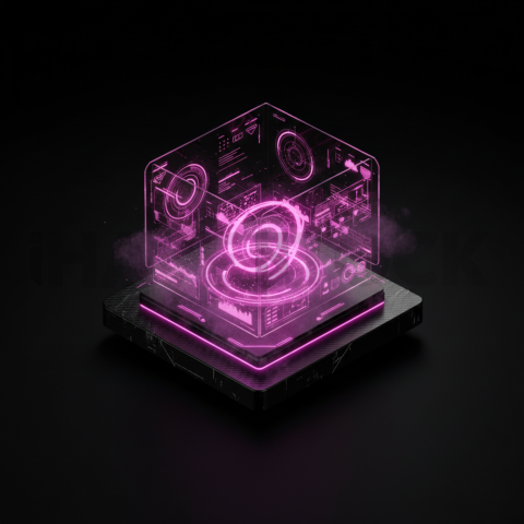 3D Holographic Dashboard Widget Magenta Glow 2025 – 8K Minimal Black UI Mockup MKT GLS 0848