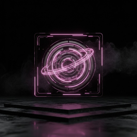 3D Holographic Dashboard Widget Magenta Glow 2025 – 8K Minimal Black UI Mockup MKT GLS 1065