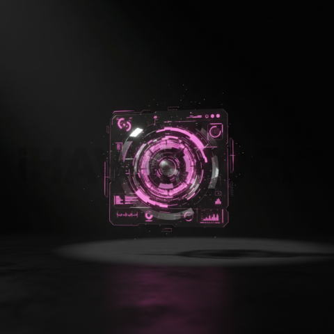 3D Holographic Dashboard Widget Magenta Glow 2025 – 8K Minimal Black UI Mockup MKT GLS 1047