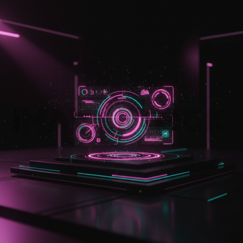 3D Holographic Dashboard Widget Magenta Glow 2025 – 8K Minimal Black UI Mockup MKT GLS 1066