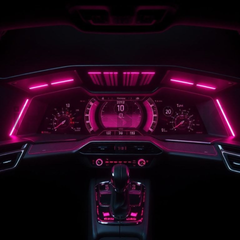 3D Holographic Dashboard Widget Magenta Glow 2025 – 8K Minimal Black UI Mockup MKT GLS 1215