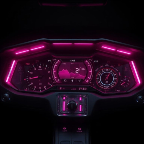 3D Holographic Dashboard Widget Magenta Glow 2025 – 8K Minimal Black UI Mockup MKT GLS 1282