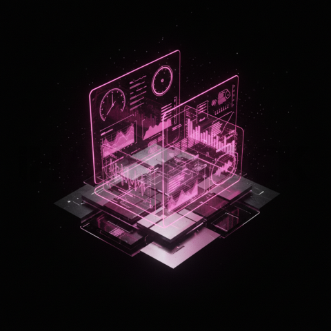 3D Holographic Dashboard Widget Magenta Glow 2025 – 8K Minimal Black UI Mockup MKT GLS 1326