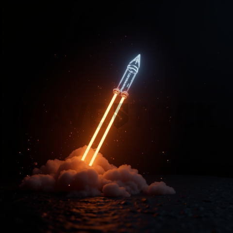 Abstract Neon Line Rocket Icon Amber Glow 2025 – 8K Minimal Black UI Mockup MKT GLS 0916