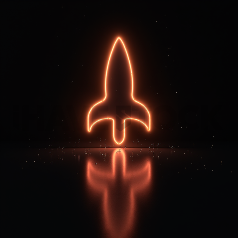 Abstract Neon Line Rocket Icon Amber Glow 2025 – 8K Minimal Black UI Mockup MKT GLS 0952