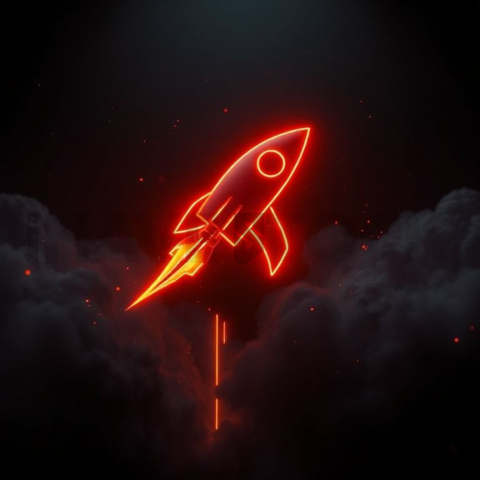 Abstract Neon Line Rocket Icon Orange Fire Glow 2025 – 8K Minimal Black UI Mockup MKT GLS 1246
