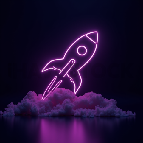 Abstract Neon Line Rocket Icon Purple Glow 2025 – 8K Minimal Black UI Mockup MKT GLS 0905