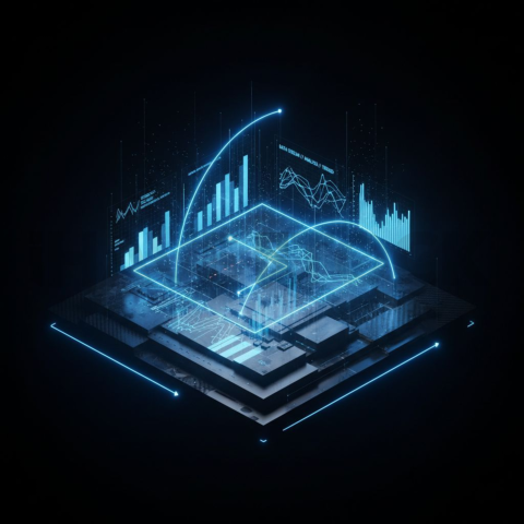 Black Futuristic Analytics Graph Blue Electric Glow 2025 – 8K Minimal Black UI Mockup MKT GLS 0111