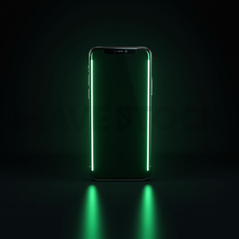 Black Void Smartphone Render Green Neon Glow 2025 – 8K Minimal Black UI Mockup MKT GLS 0985