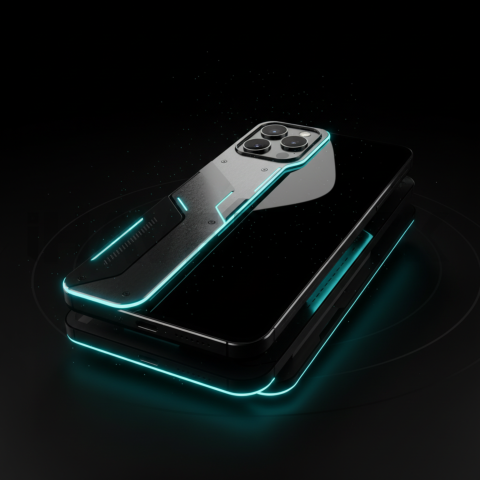 Black Void Smartphone Render Cyan Glow 2025 – 8K Minimal Black UI Mockup MKT GLS 0917