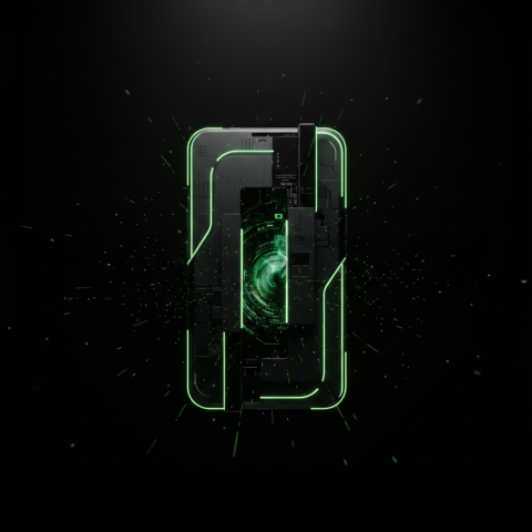 Black Void Smartphone Render Green Neon Glow 2025 – 8K Minimal Black UI Mockup MKT GLS 1140