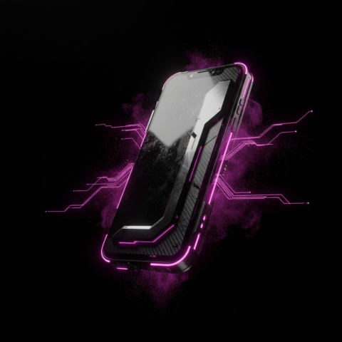 Black Void Smartphone Render Magenta Glow 2025 – 8K Minimal Black UI Mockup MKT GLS 1148