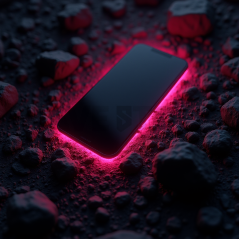 Black Void Smartphone Render Magenta Glow 2025 – 8K Minimal Black UI Mockup MKT GLS 0359