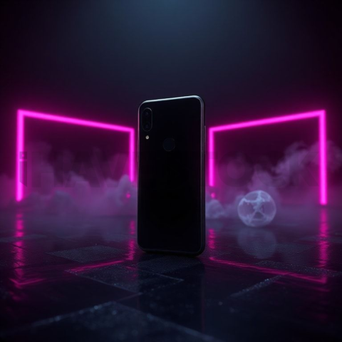 Black Void Smartphone Render Magenta Glow 2025 – 8K Minimal Black UI Mockup MKT GLS 1258