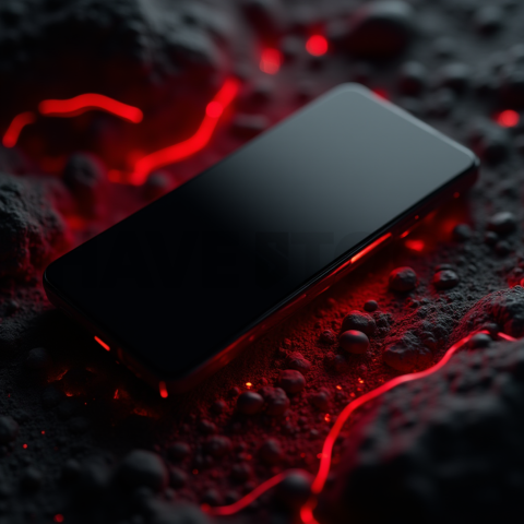 Black Void Smartphone Render Red Glow 2025 – 8K Minimal Black UI Mockup MKT GLS 0989