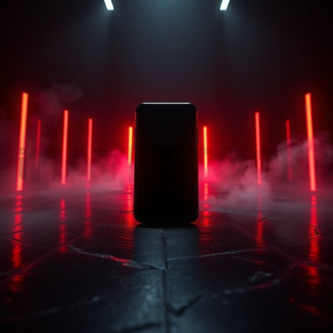 Black Void Smartphone Render Red Glow 2025 – 8K Minimal Black UI Mockup MKT GLS 1254