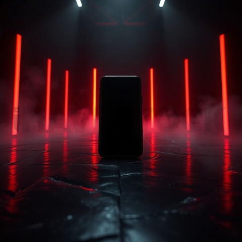 Black Void Smartphone Render Red Glow 2025 – 8K Minimal Black UI Mockup MKT GLS 1261