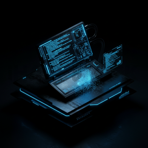 Cyberpunk Dark Terminal Code Mockup Blue Electric Glow 2025 – 8K Minimal Black UI Mockup MKT GLS 0185