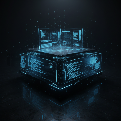 Cyberpunk Dark Terminal Code Mockup Blue Electric Glow 2025 – 8K Minimal Black UI Mockup MKT GLS 0211