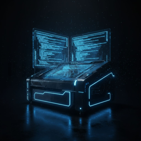 Cyberpunk Dark Terminal Code Mockup Blue Electric Glow 2025 – 8K Minimal Black UI Mockup MKT GLS 0340