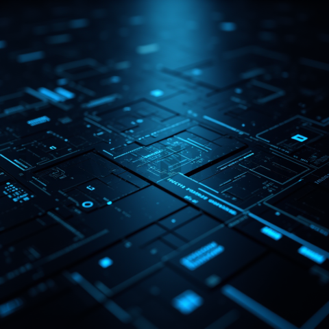 Cyberpunk Dark Terminal Code Mockup Blue Electric Glow 2025 – 8K Minimal Black UI Mockup MKT GLS 0730